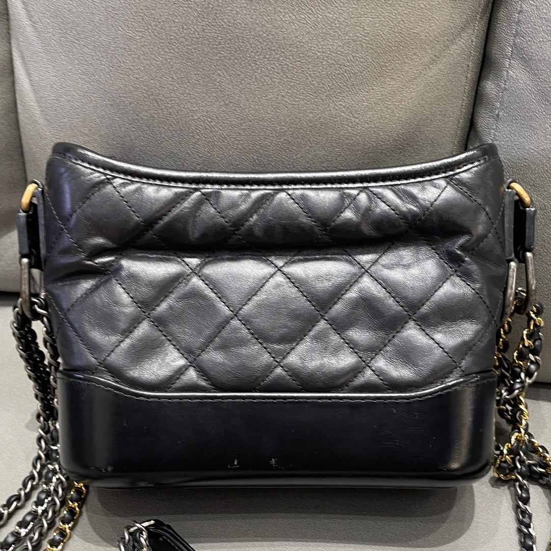 Chanel Gabrielle Small Chevron Chain Bag Black Gold Classic Women's