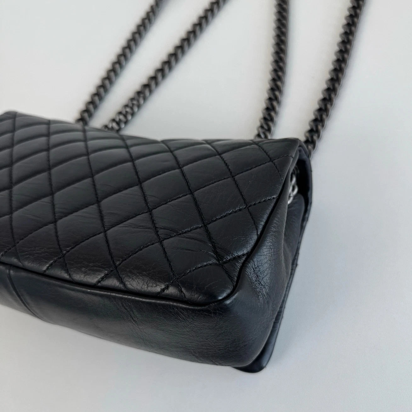 Chanel Classic Flap Cambon Chain Shoulder Bag Black Silver Women Diamond