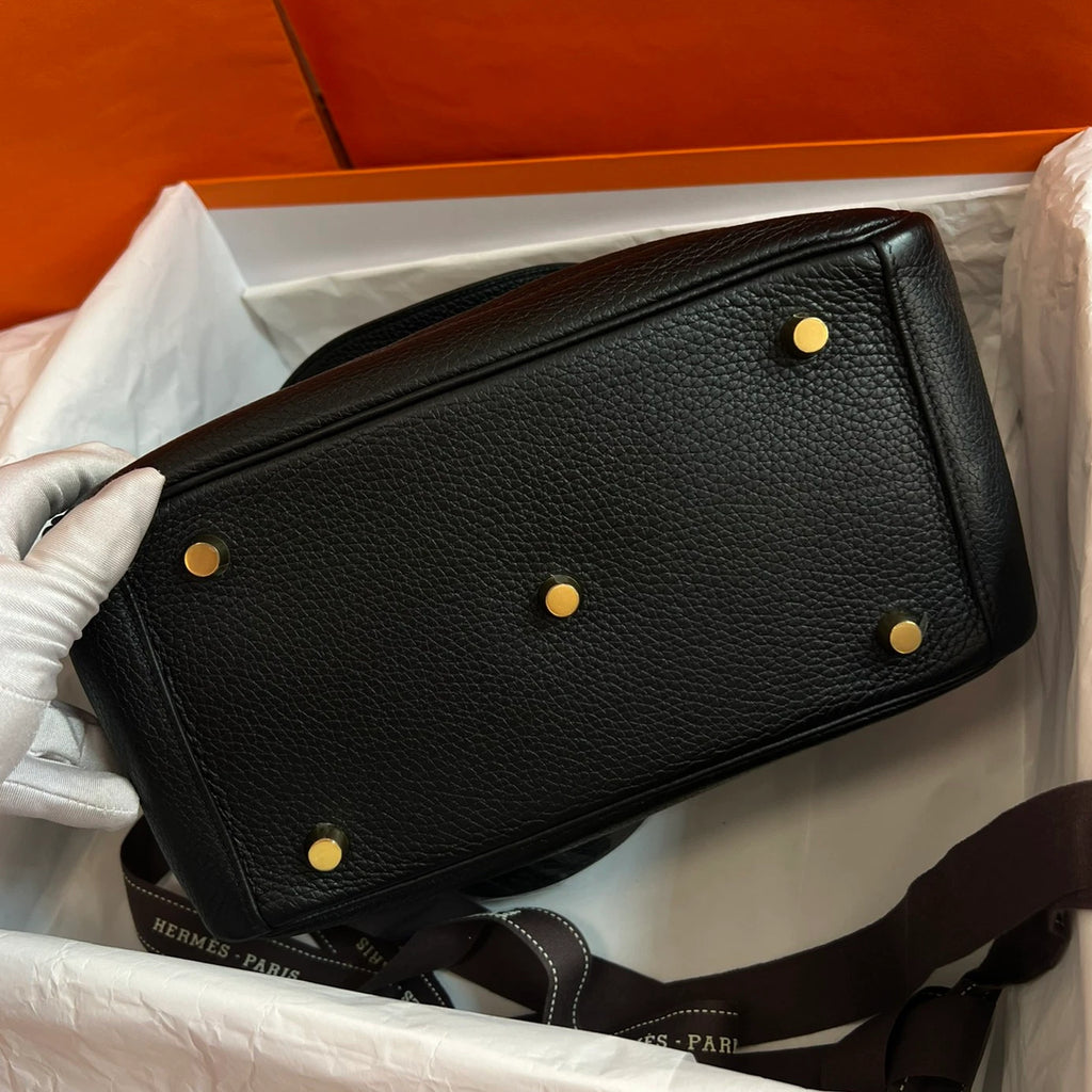 Hermes Lindy26 Top Handle Shoulder Bag Black Gold Women Classic Fashion