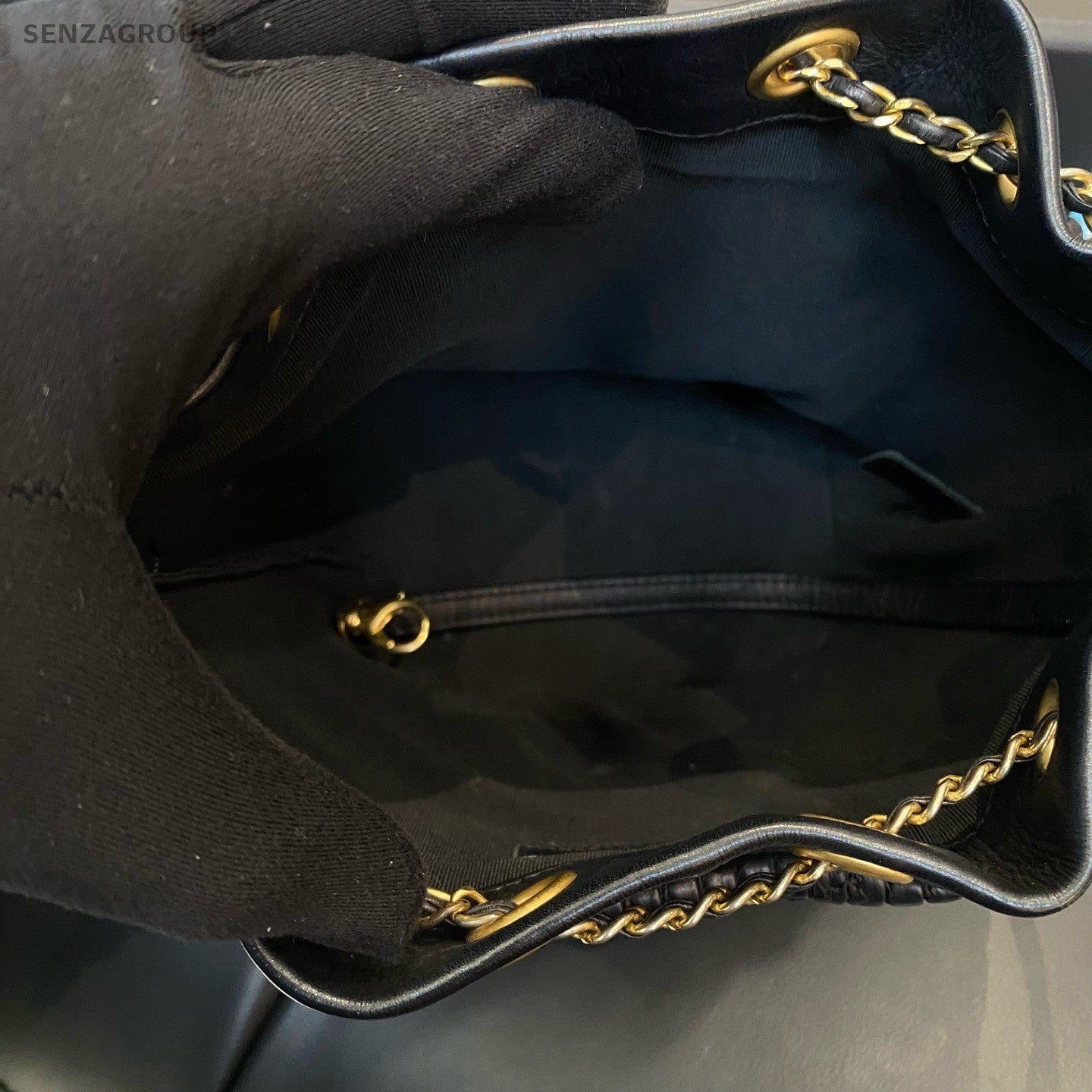 Chanel Hobo Bucket Chain Black Gold Shoulder Bag Crossbody Women Classic