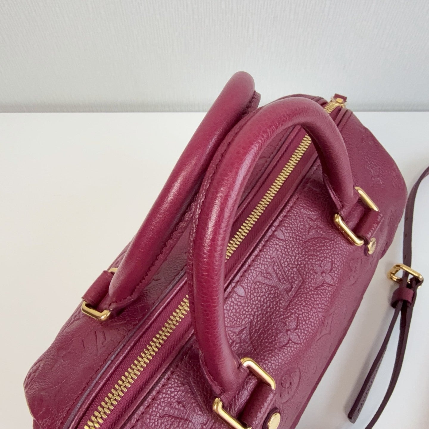 Louis Vuitton Speedy25 Monogram Top Handle Crossbody Purple Gold Women Classic
