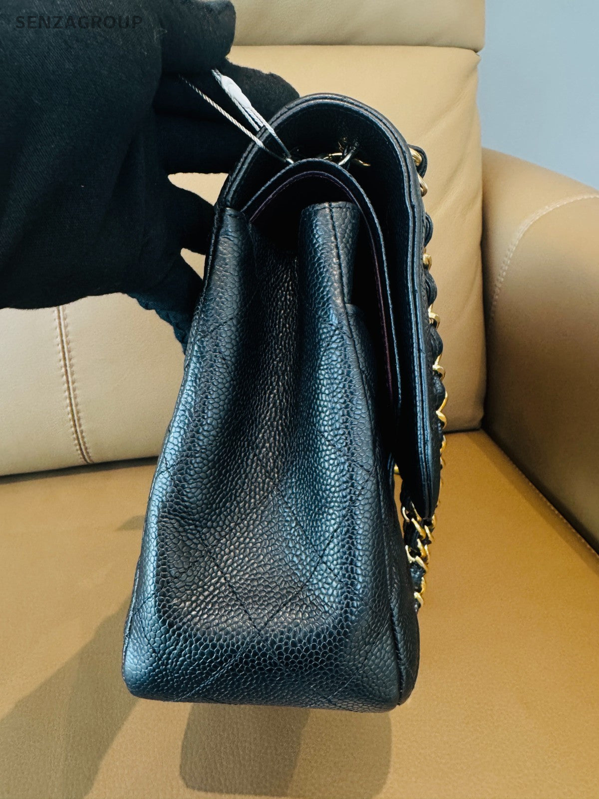 CHANEL Classic Flap Jumbo Caviar Chain Shoulder bag Black Gold Women Classic