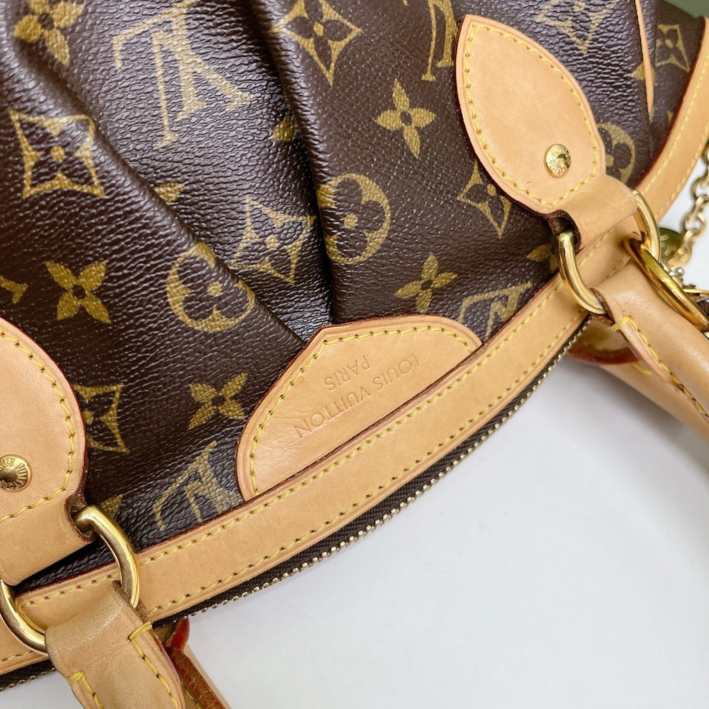 Louis Vuitton Tivoli Monogram Canvas Top Handle Bag Brown Gold Women Classic