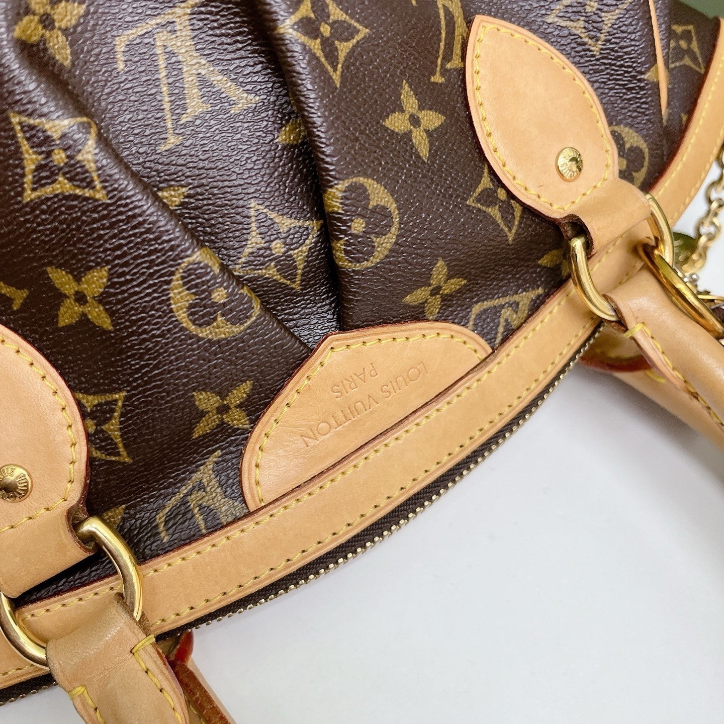Louis Vuitton Tivoli Monogram Canvas Top Handle Bag Brown Gold Women Classic