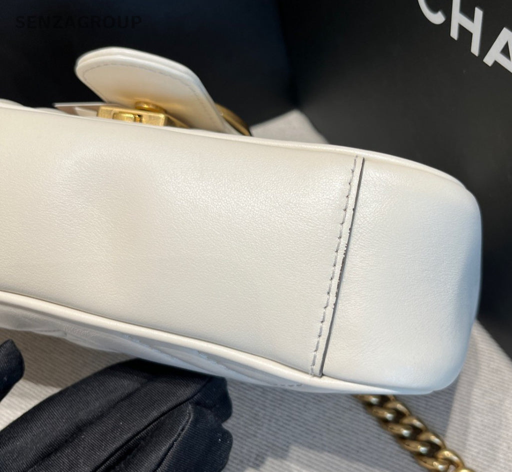 Gucci Marmont PM Chain Shoulder Bag Crossbody White Gold Women Classic