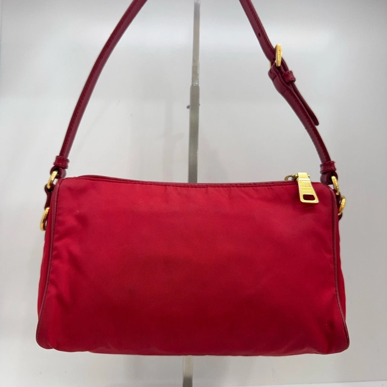 PRADA Red Nylon Hobo Shoulder Handbag For Women
