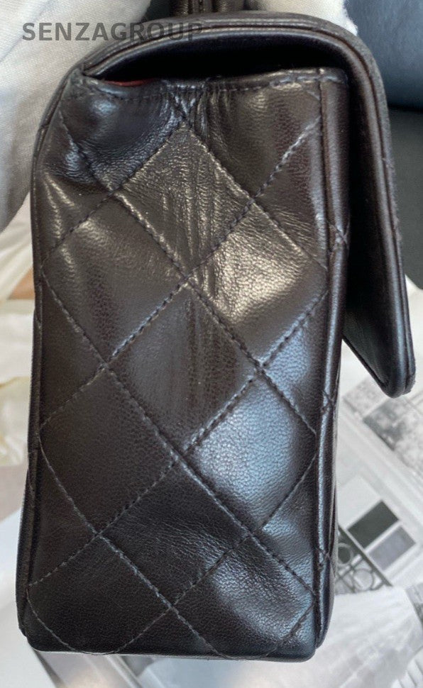 Chanel Classic Flap MM Diamond Top Handle Bag Black Gold Women Vintage