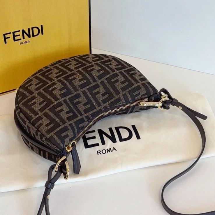 Excellent Fendi Fendigraphy Brown FF Monogram Canvas Handbag Detachable Strap