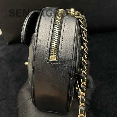 Chanel 22S Heart-Shaped Quilted Crossbody Bag Black Gold Hardware