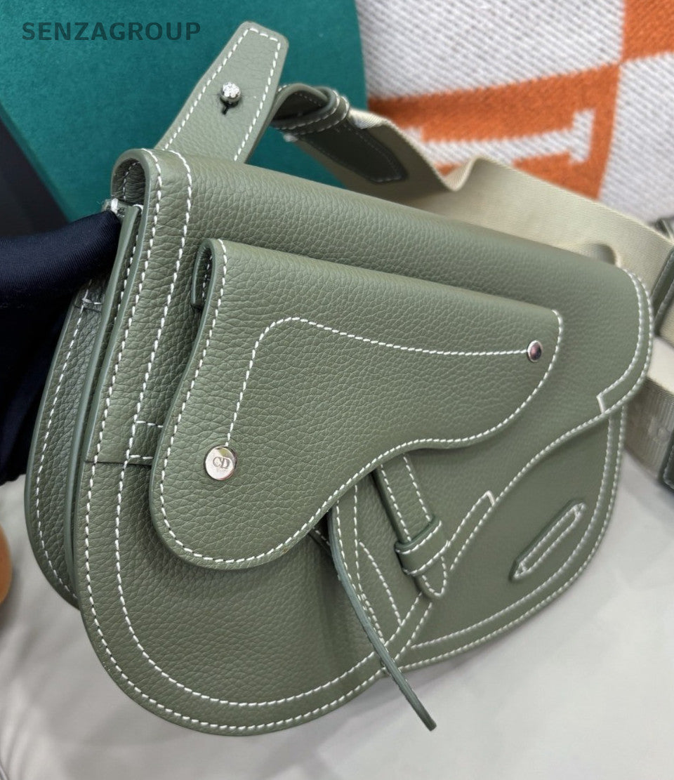 Christian Dior Saddle 2Way Shoulder Bag Crossbody Green Silver Unisex Adults