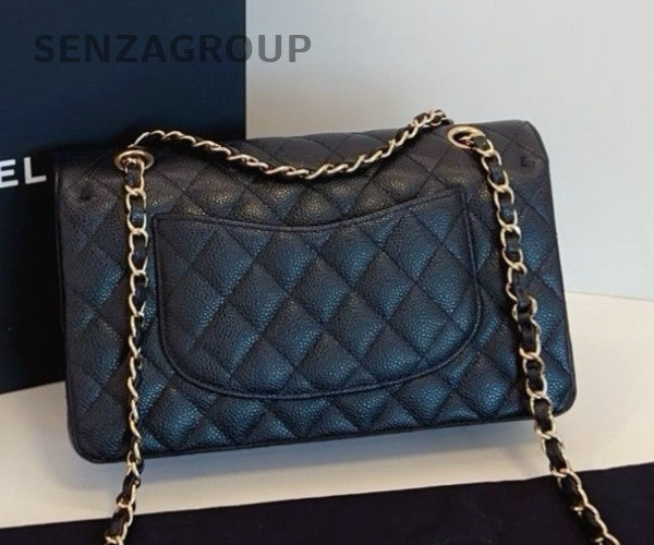 Chanel Classic Flap MM Chain Shoulder Bag Crossbody Black Gold Used Women