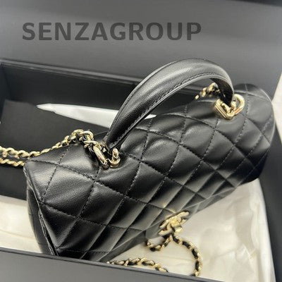 Chanel Black Gold CF Mini Handle Lambskin Shoulder Crossbody Bag Women
