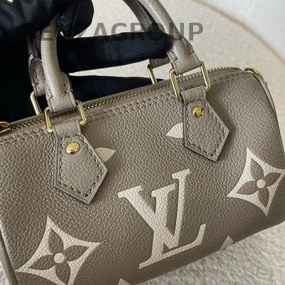 Louis Vuitton Speedy Nano Leather Handbag Shoulder Bag Grey Gold