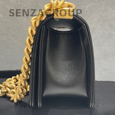 Chanel Le Boy Small Black Caviar Quilted Chain Shoulder Crossbody Bag