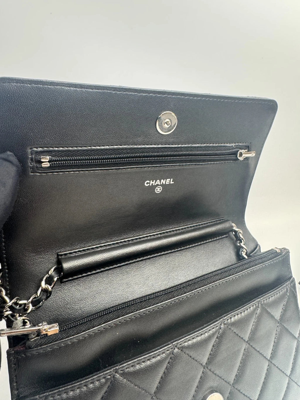 CHANEL CC Chain WOC Diamond Pattern Calfskin Crossbody bag Women Black Silver