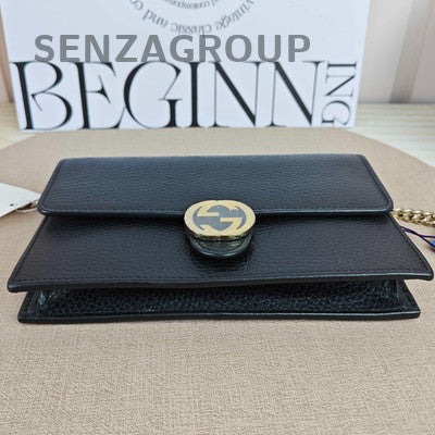 Gucci GG Marmont Black Leather WOC Wallet on Chain Crossbody Bag
