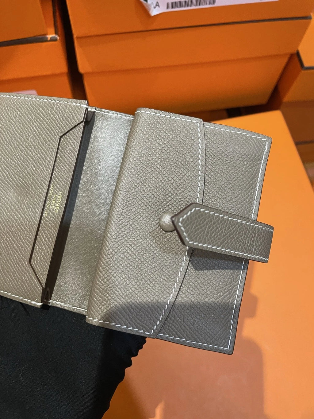 Authentic Hermes Wallet Epsom Clutch Grey Gold Hardware