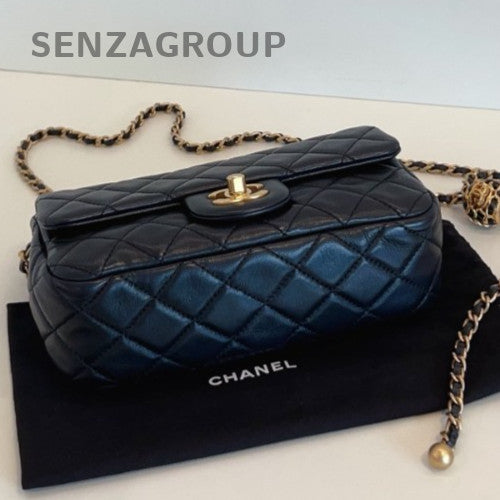 Chanel Classic Flap Mini Chain Shoulder Bag Crossbody Black Gold Women Diamond
