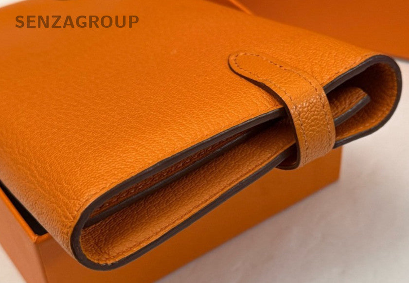 Hermes Kelly Long Wallet 2Way Shoulder Bag Crossbody Orange Gold Women Classic