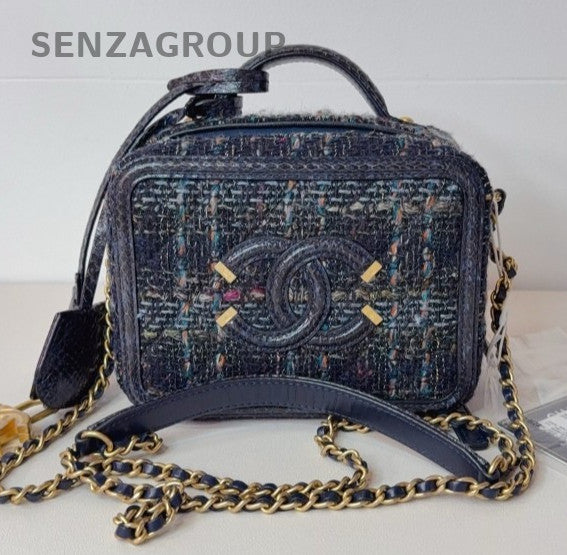 Chanel Lambskin PM CC Logo Chain Shoulder Bag Blue Gold Women Classic Designer