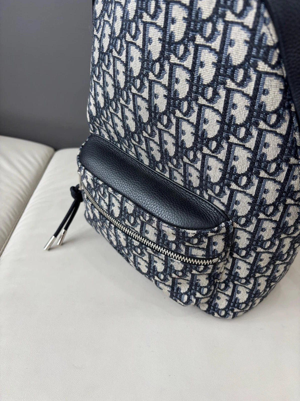 Christian Dior Oblique PM Backpack Blue Silver Unisex Adults Classic