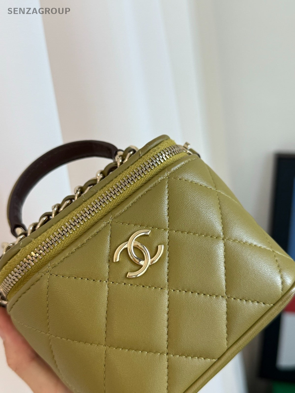 CHANEL Vanity Box mini Top handle 2way Chain Shoulder Handbag Women Olive green