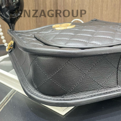 Chanel Quilted Chain Shoulder Bag Black Gold Classic Women's