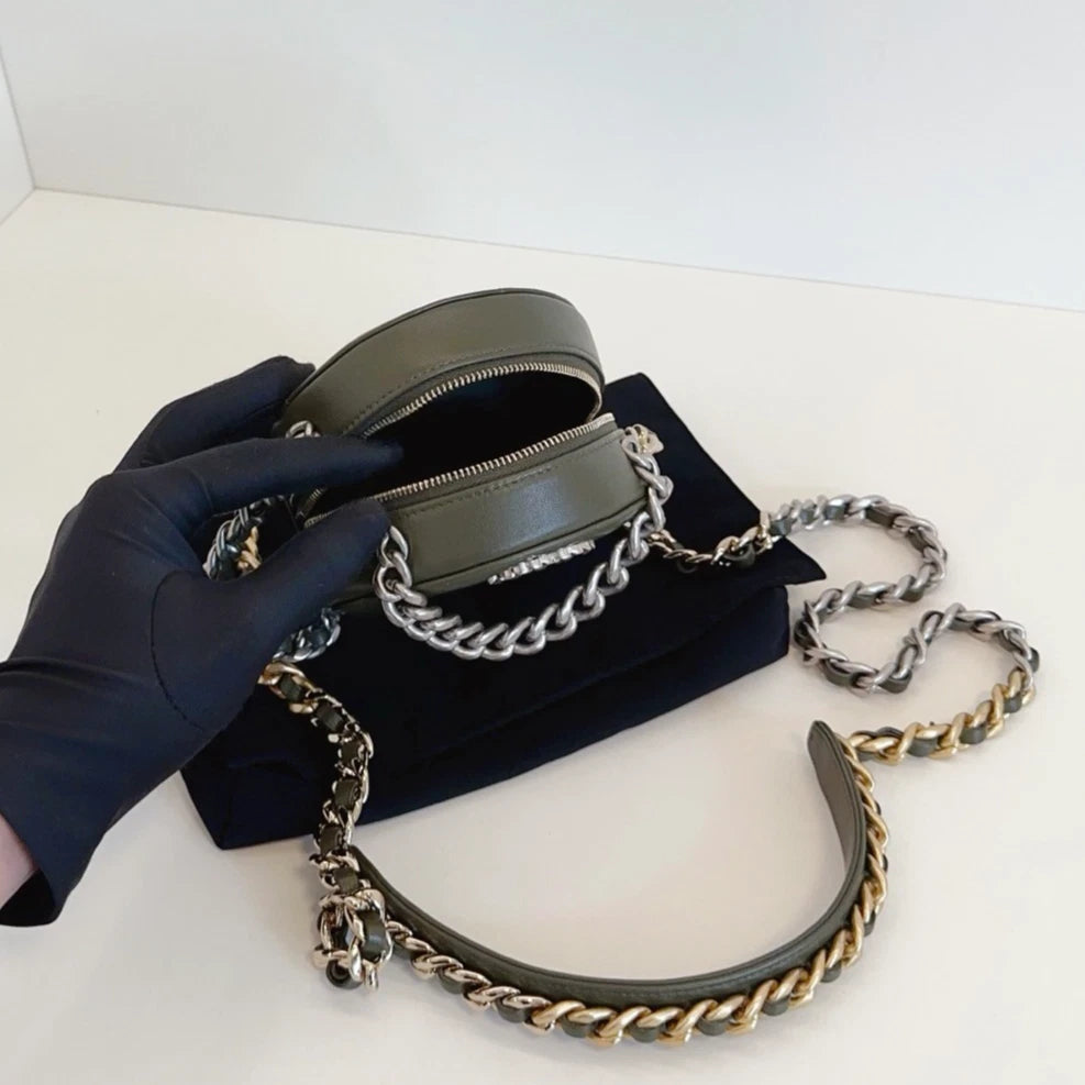 Chanel 19Bag Round Bag Chain Top Handle Shoulder Crossbody Green Gold Women