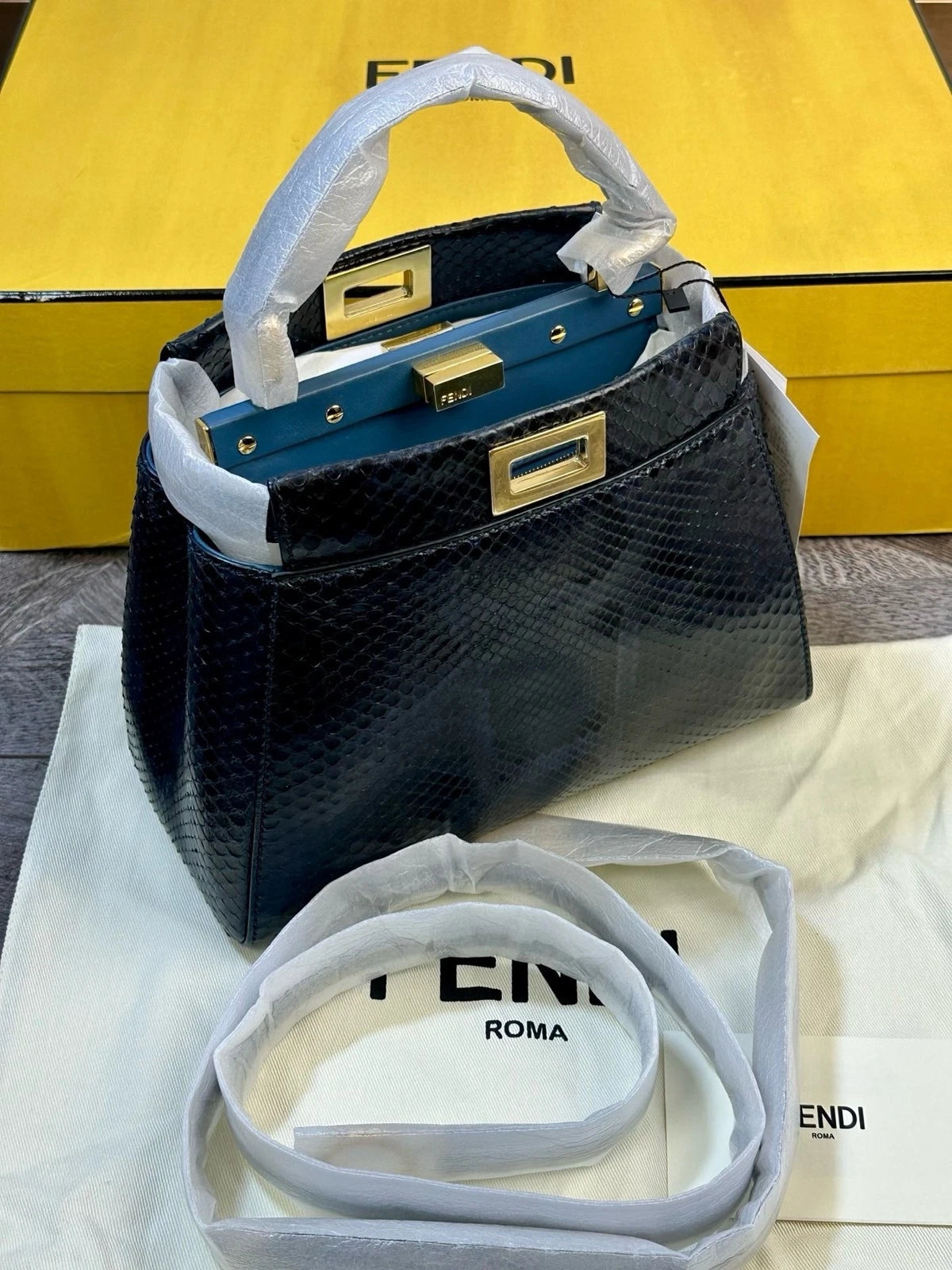 Fendi Mini Peekaboo Navy Handbag Shoulder Crossbody For Women