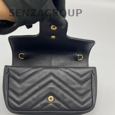 Gucci Marmont Mini Chain Shoulder Crossbody Bag Black Gold Women Classic