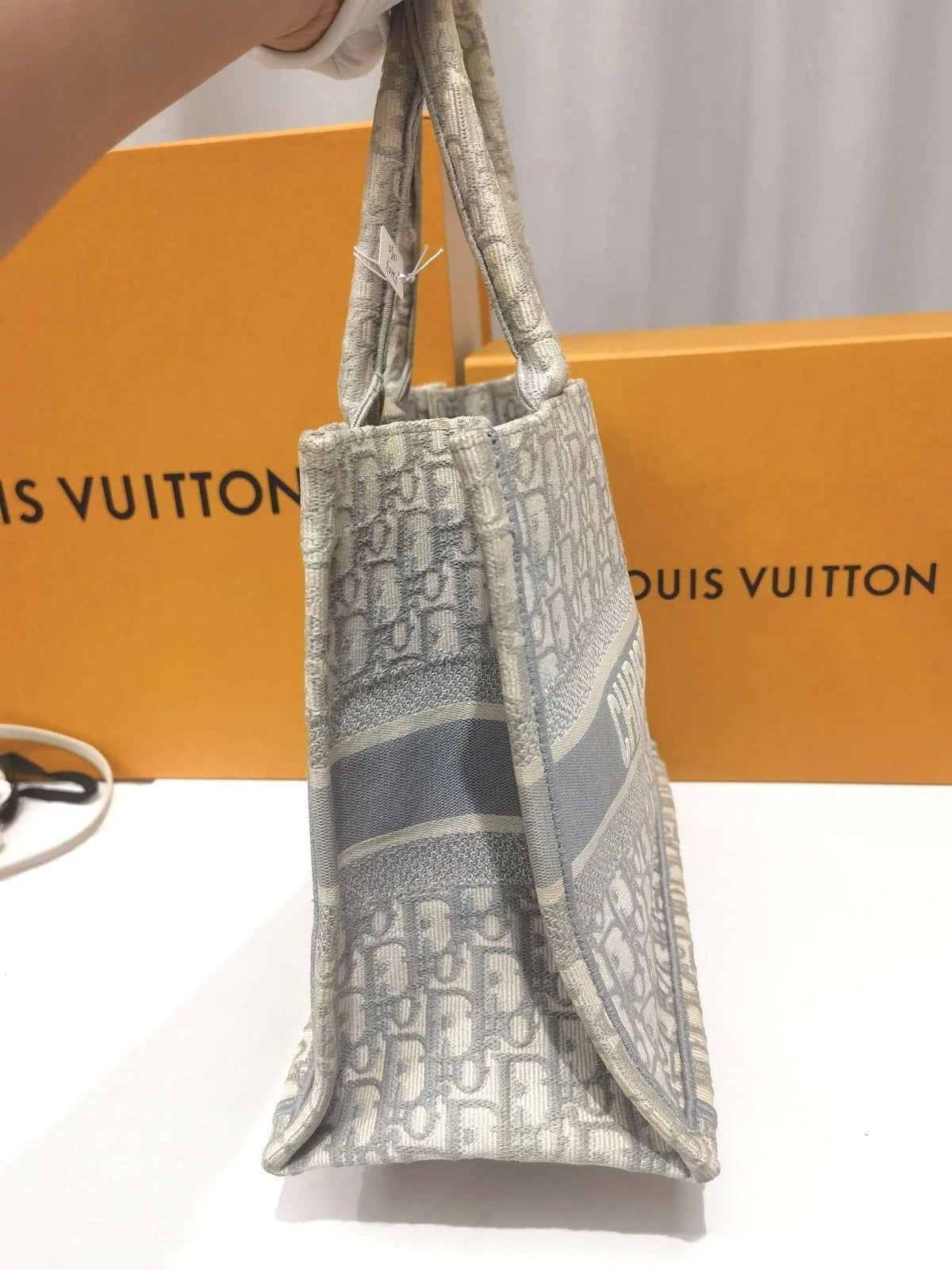 Dior Canvas Book Tote Gray Top Handle Bag For Women