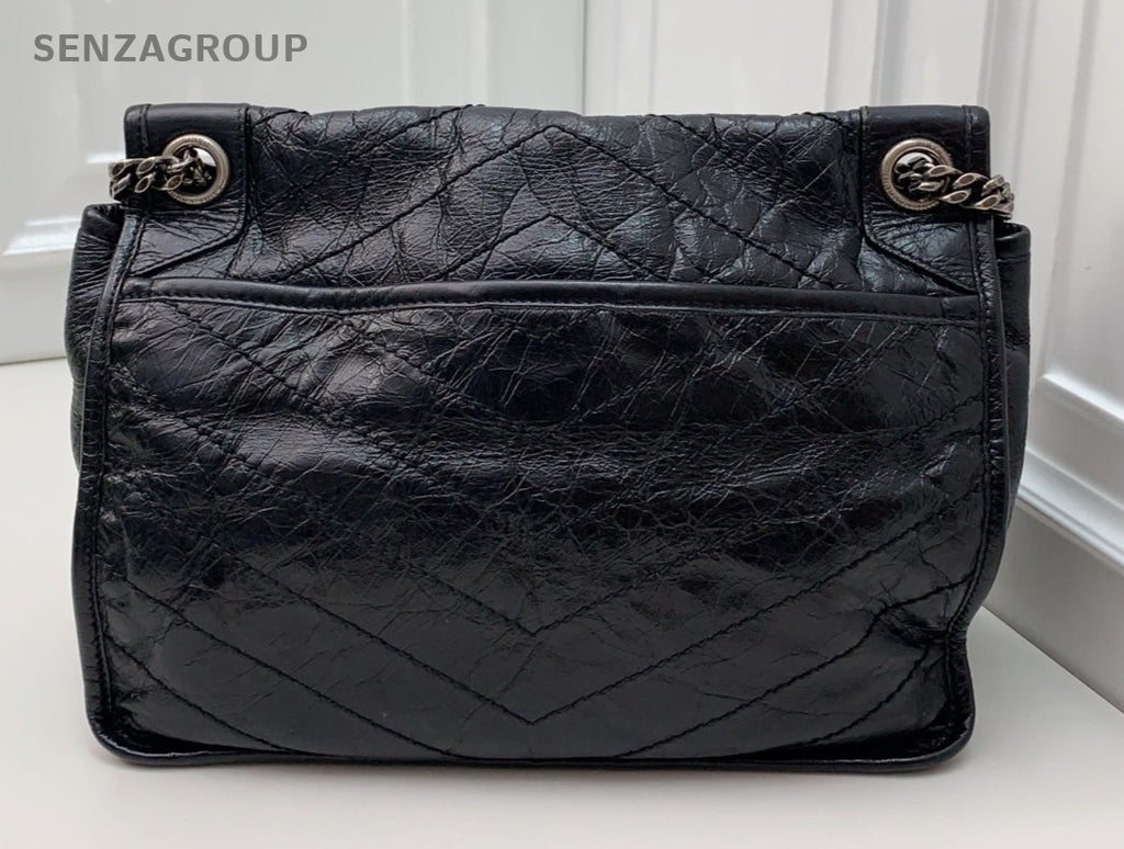 Saint Laurent Niki MM Chain Calfskin Shoulder Bag Black Silver Women Classic