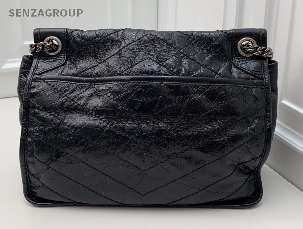 Saint Laurent Niki MM Chain Calfskin Shoulder Bag Black Silver Women Classic
