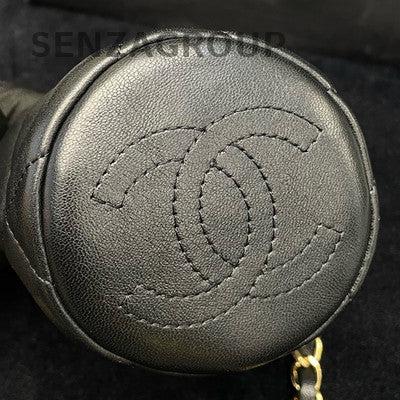 Chanel 21B Black Gold Mini Bucket Bag Lamb Leather Chain Crossbody