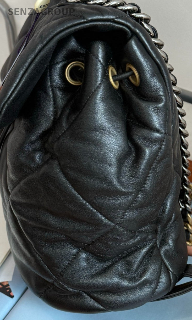 Chanel 19 Chain Backpack Gold Black Used Women Classic Diamond Pattern