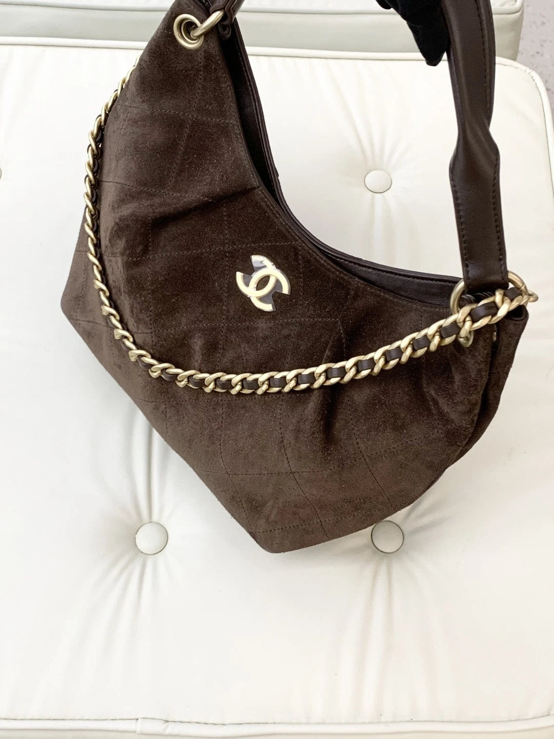 Chanel Suede Hobo Chain Shoulder Bag Brown Gold Hardware Women S