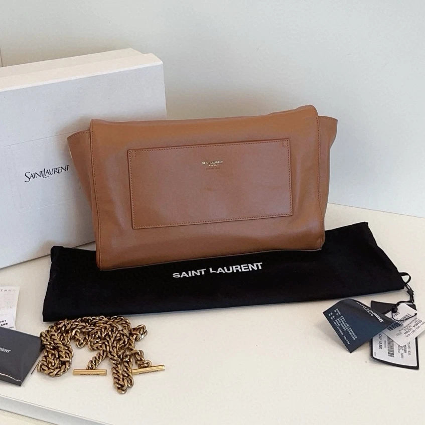 Saint Laurent Reversible Kate Chain Shoulder Crossbody Brown Gold Women Classic