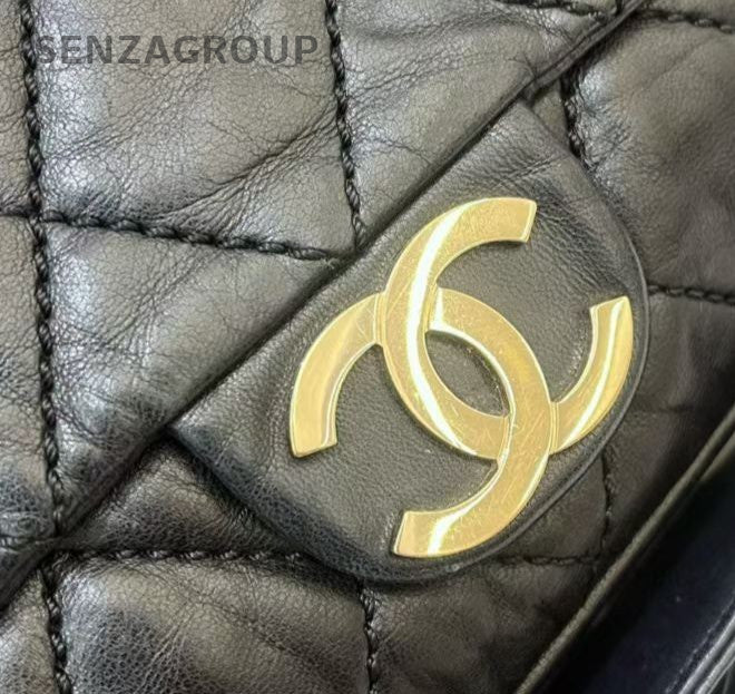Chanel Classic Flap Diamond Black Gold Shoulder Bag Women Fashion