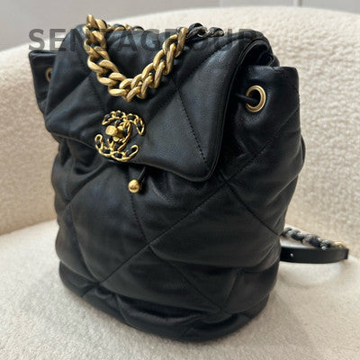 Chanel 19 Bag 24C Black Gold Chain Backpack Quilted Women's Fashion