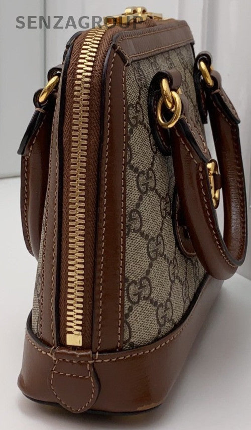 GUCCI 1955 Series Mini Horsebit Shell Top Handle Shoulder Crossbody Bag Brown