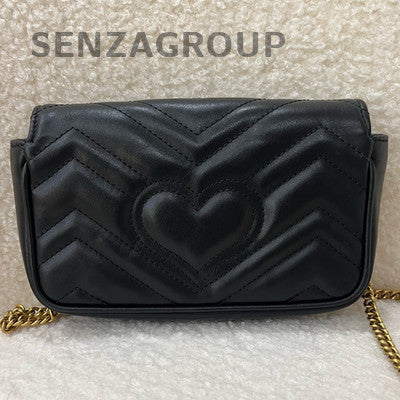 Gucci GG Marmont Matelassé Mini Chain Shoulder Bag Black Gold