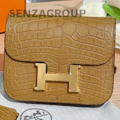 Hermès Constance Slim Wallet Gold Leather Gold Hardware Women's Fashion