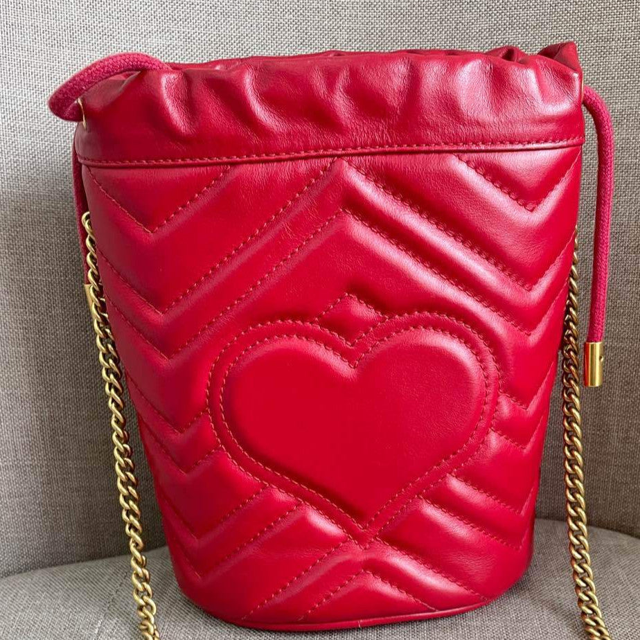 Gucci Marmont Pink Gold Bucket Bag Chain Shoulder Crossbody Women's Fashion