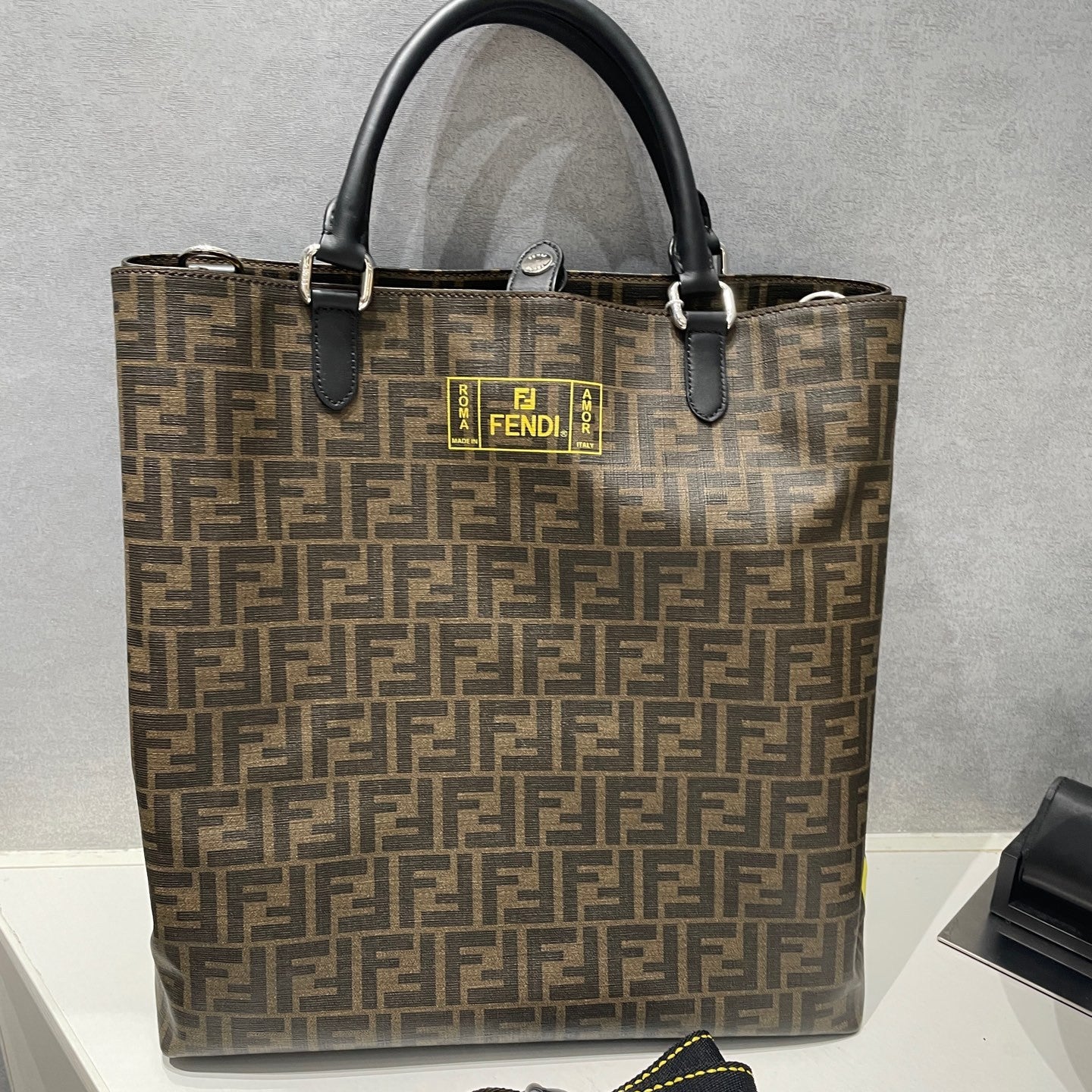 Fendi Tote Shoulder Bag Brown Silver Buckle Classic Fashion Women's