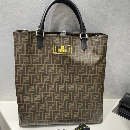 Fendi Tote Shoulder Bag Brown Silver Buckle Classic Fashion Women's