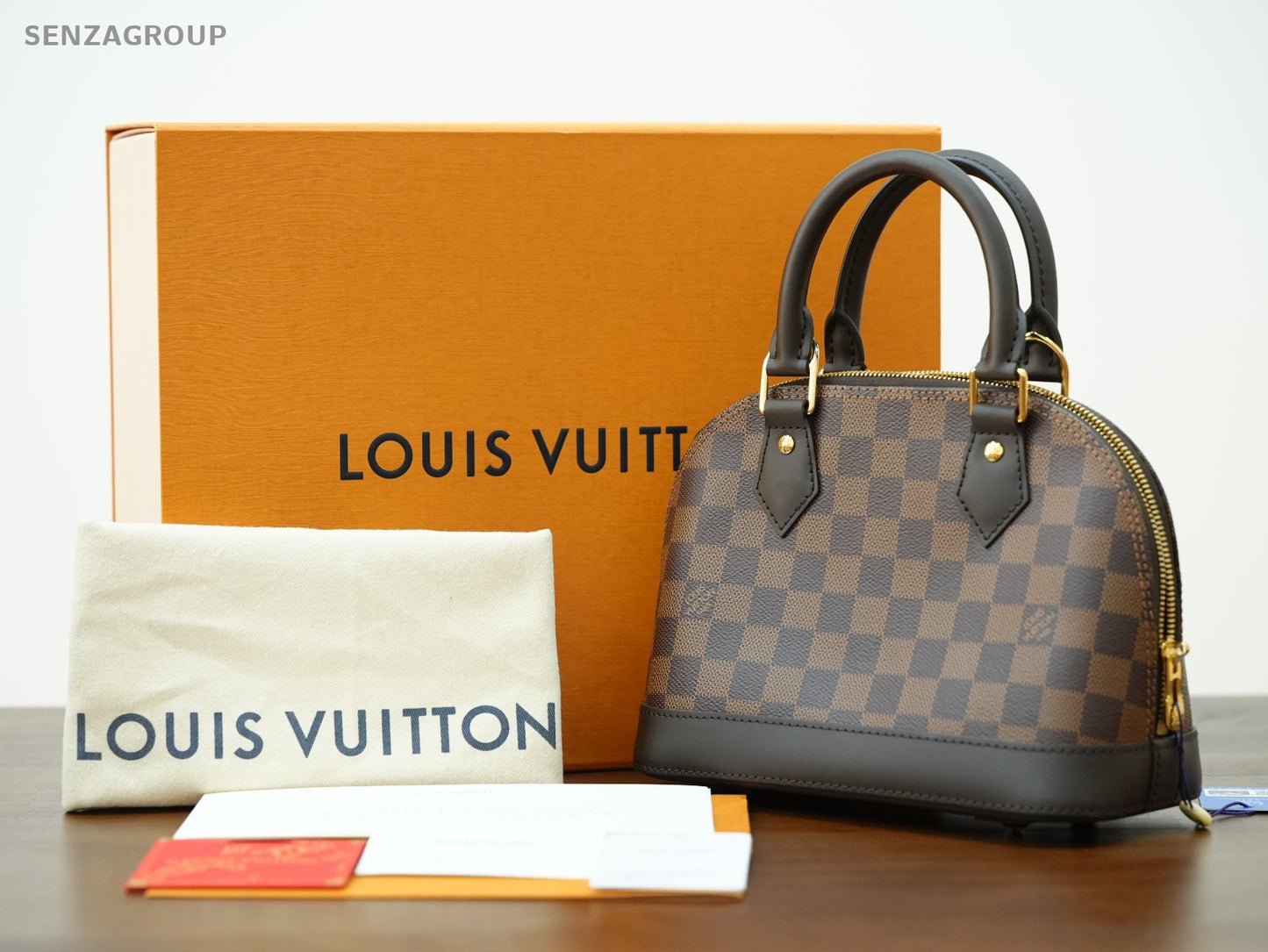 Louis Vuitton Alma BB Damier Ebene Top Handle 2way Shoulder Handbag Classic