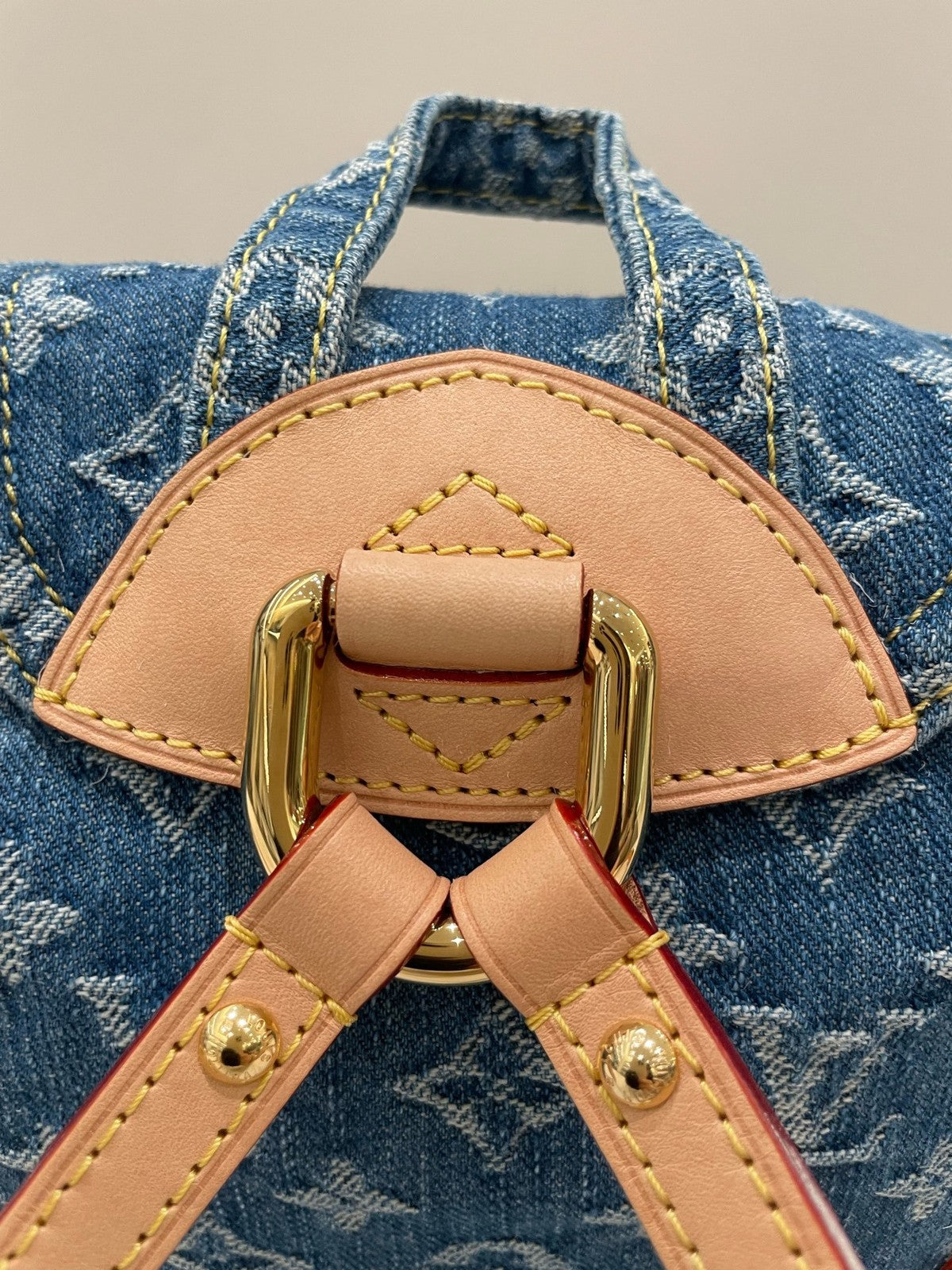 Louis Vuitton Denim Monogram Backpack Blue Gold Buckle Women's Classic