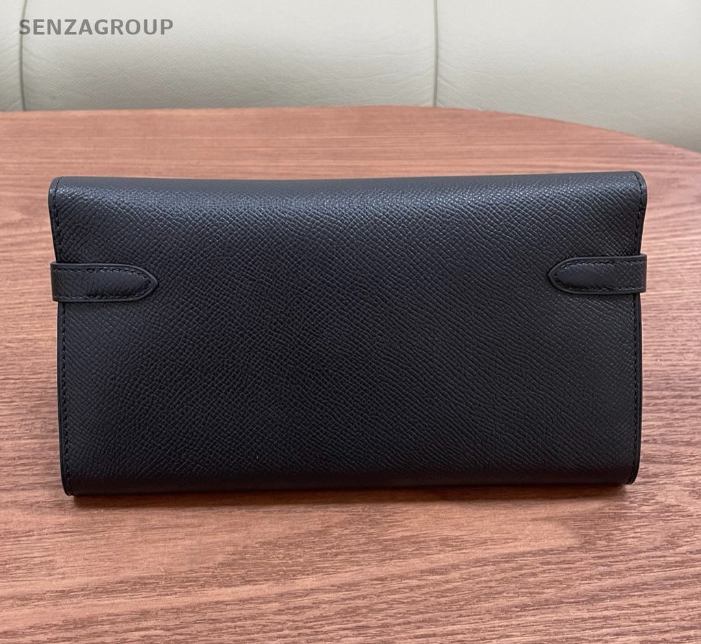 Hermes Kelly Long Wallet Epsom Clutch Black Silver Used Women Classic Fashion