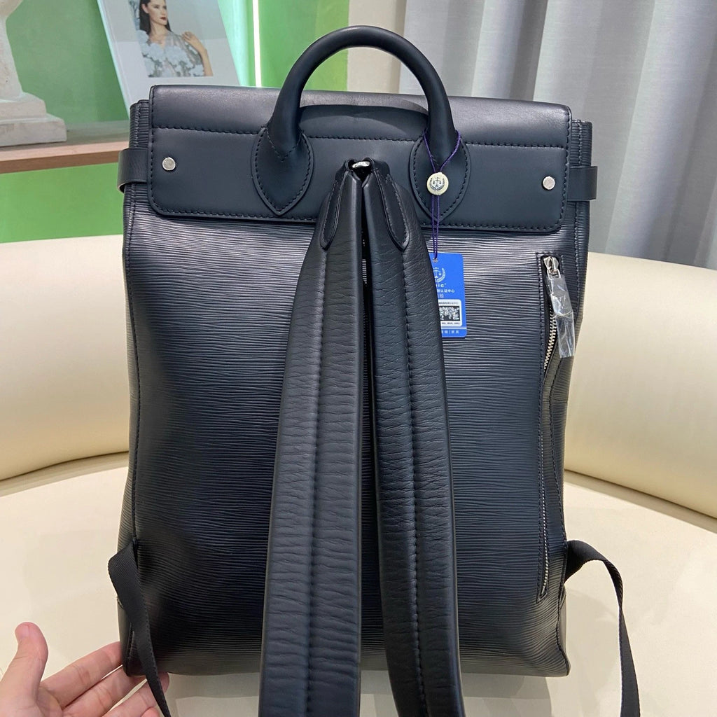 Louis Vuitton Steamer Epi Leather Black Handbag Backpack Silver Hardware