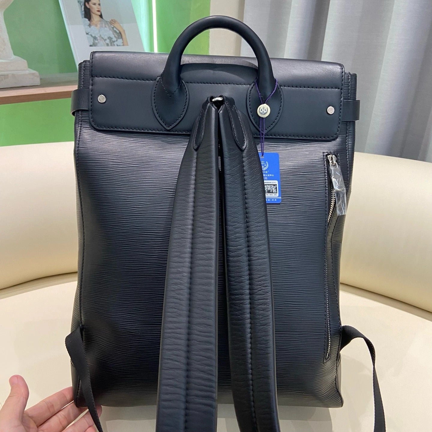 Louis Vuitton Steamer Epi Leather Black Handbag Backpack Silver Hardware